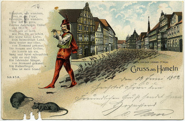 The Pied Piper works his magic to banish the rats (image credit Wikimedia Commons)
