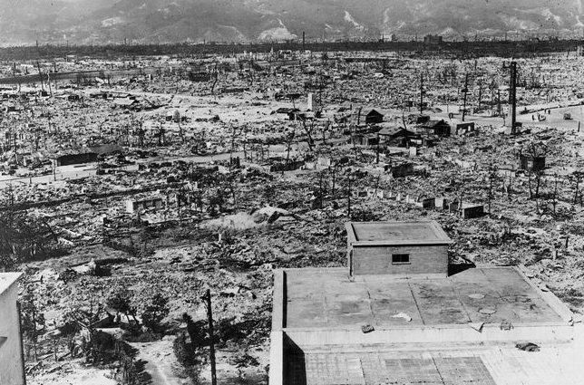 Photo: Effects of the atomic bomb on Hiroshima, viewed from the top of the Red Cross Hospital looking northwest. Photo Credit: U.S. Government photo, public domain