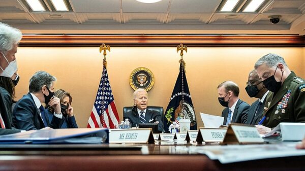 President Joe Biden and Vice President Kamala Harris are briefed by their national security team