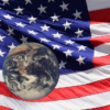 US flag with earth planet