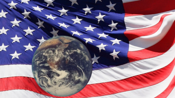 US flag with earth planet